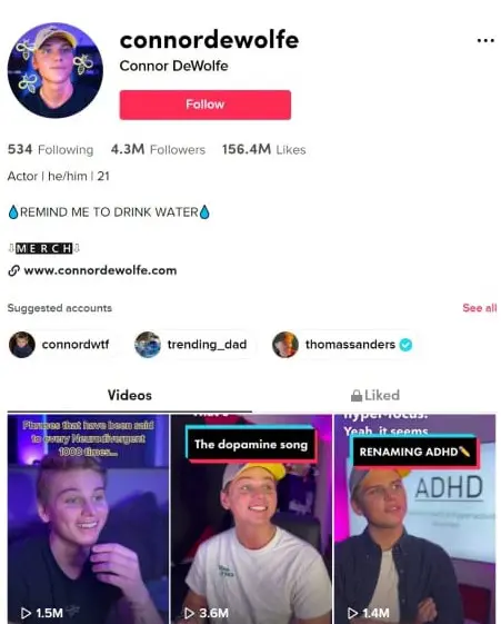 Connor DeWolfe's TikTok bio