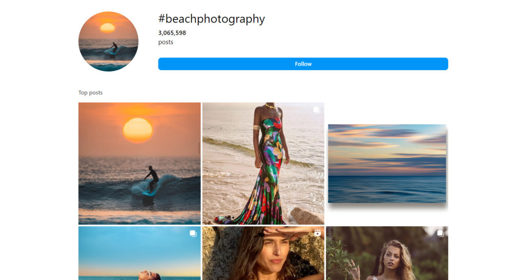 Hashtags para fotografía de playa/paisaje marino