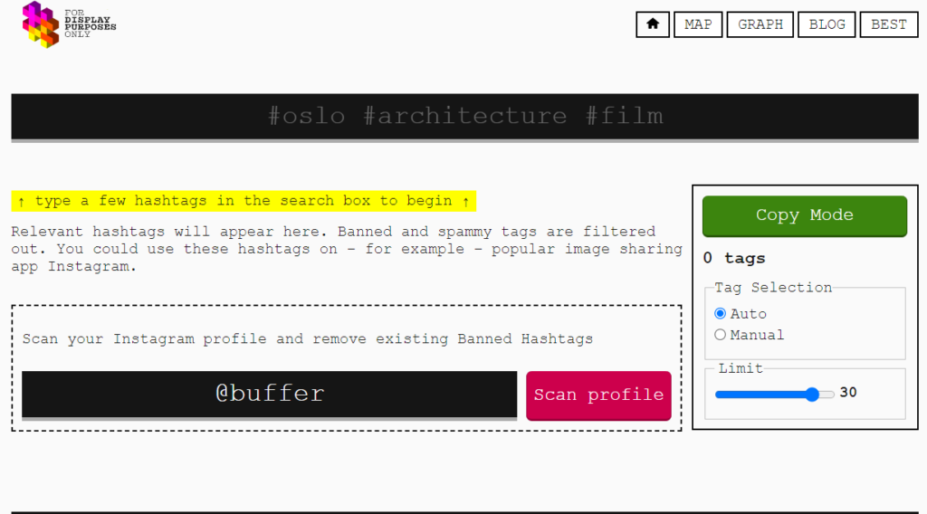 Display Purposes Hashtag Generator