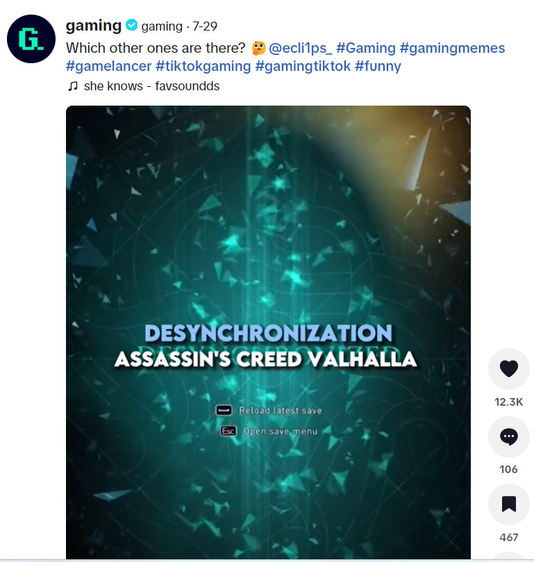gaming tiktok hashtags