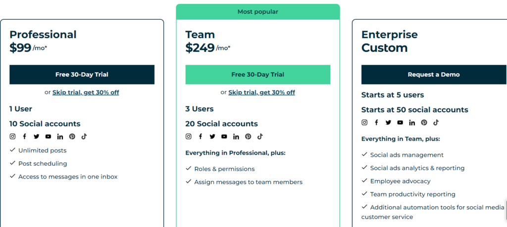 Pricing details of Hootsuite, an alternative to Ocoya.