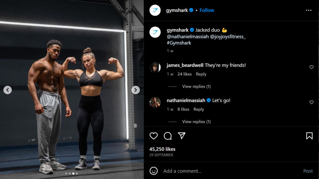 Gymshark - UGC kreator na Instagramu