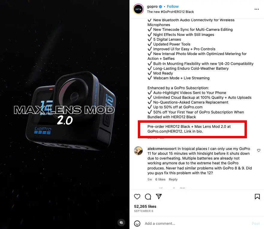 Add cta in instagram caption