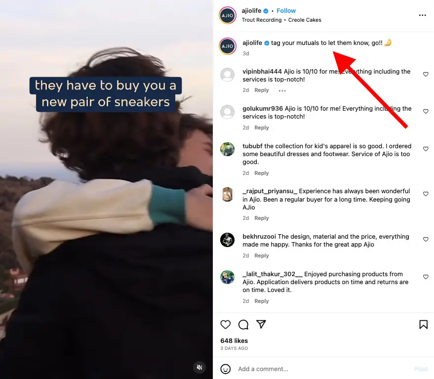 CTA in Instagram reel