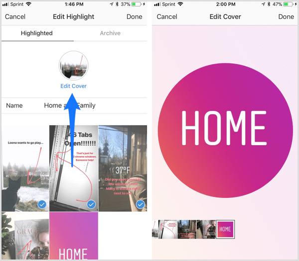 Hogyan töltsünk fel kiemelt borítót az Instagramra