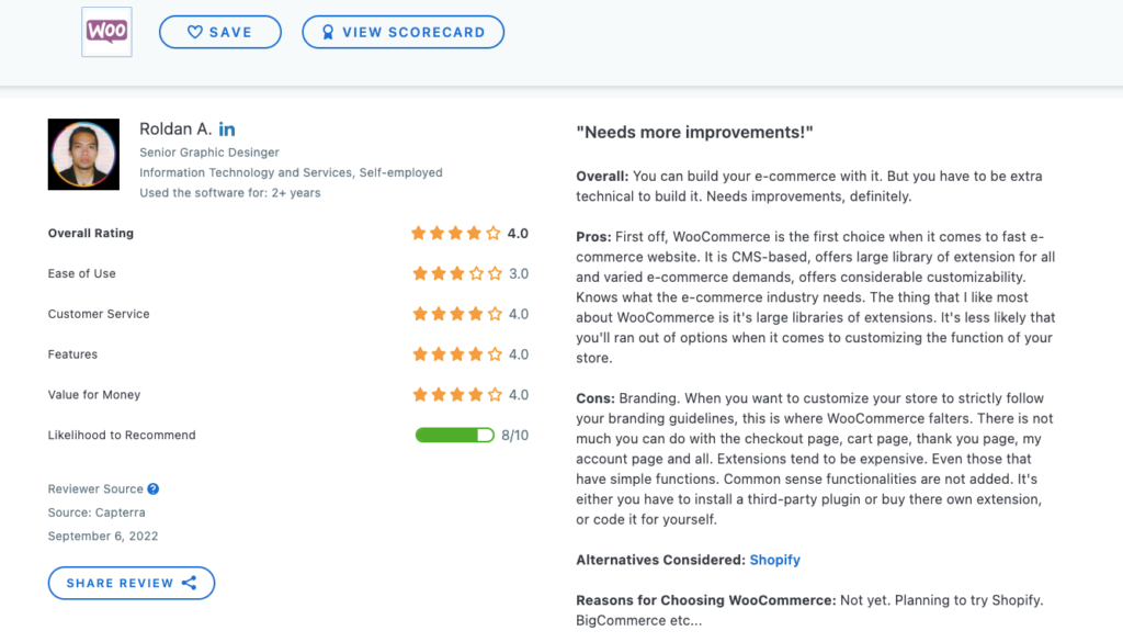 WooCommerce user reviews