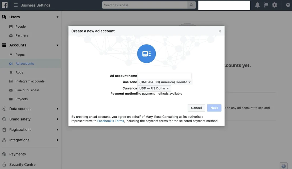 Set up Facebook ad account