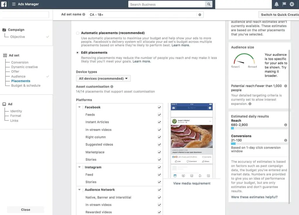 Set up Facebook ads audience