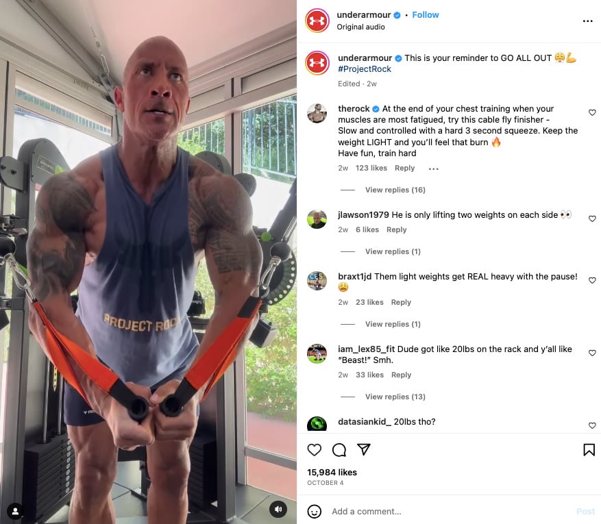 Under Armour Instagram Partnership with 'The Rock'