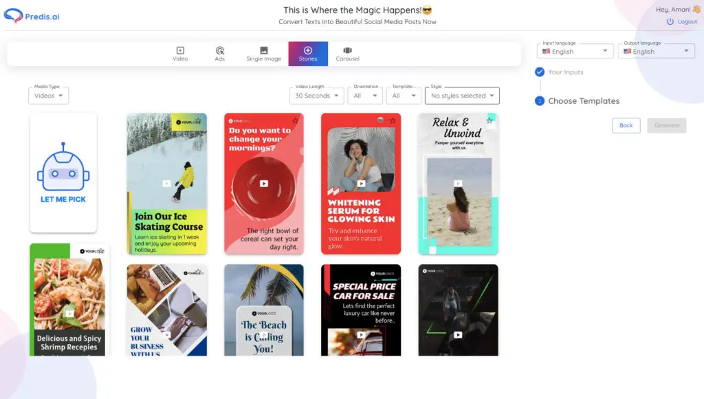 Predis AI Instagram Story Maker