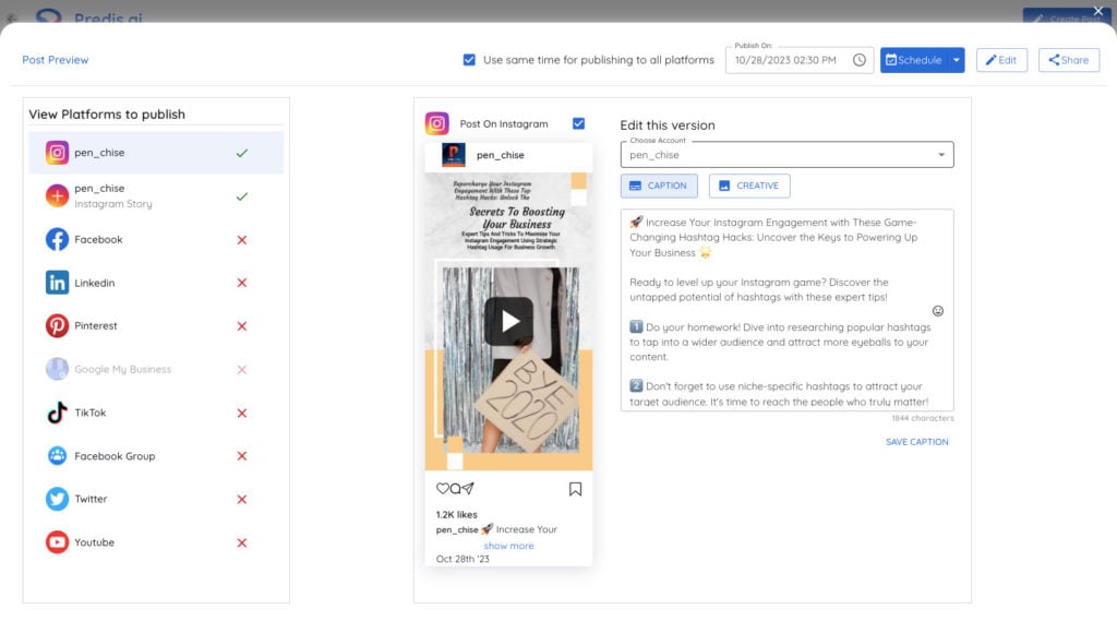 Predis AI Content Scheduling Feature