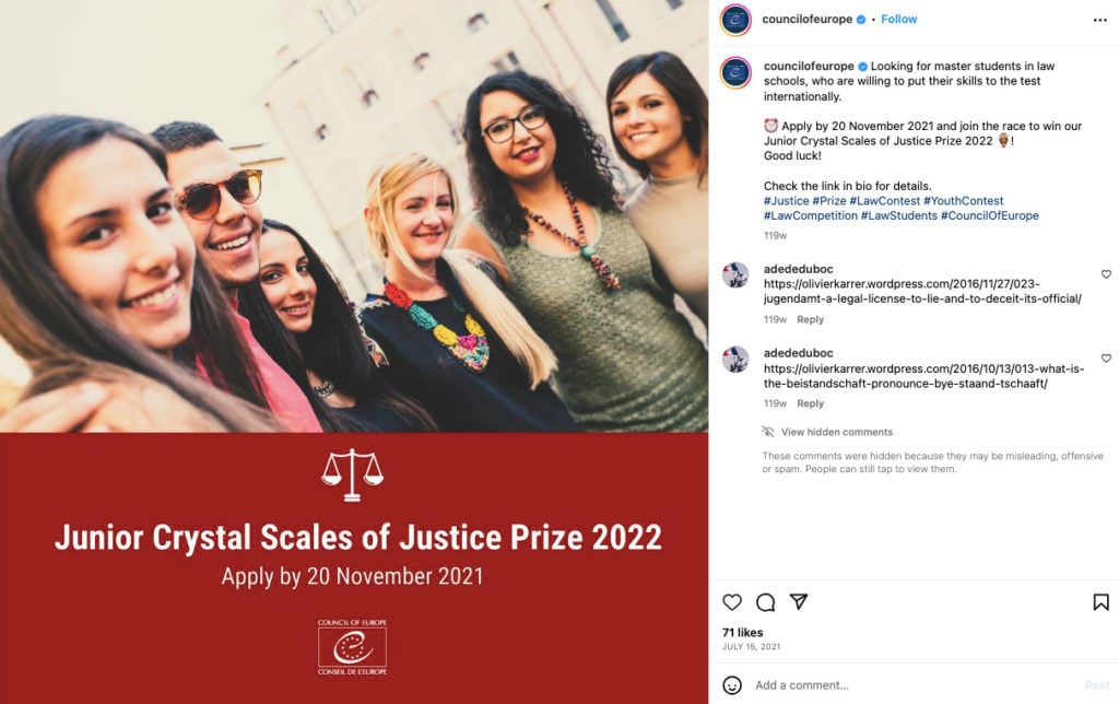 Contests and giveaways on Instagram by law firms