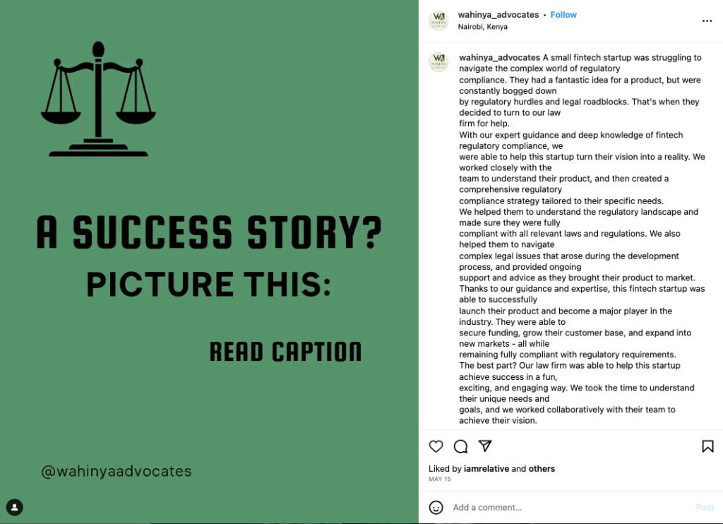 Legal success stories on Instagram