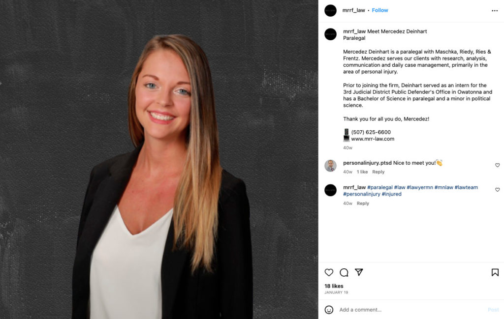 Featuring team members of law firms on Instagram