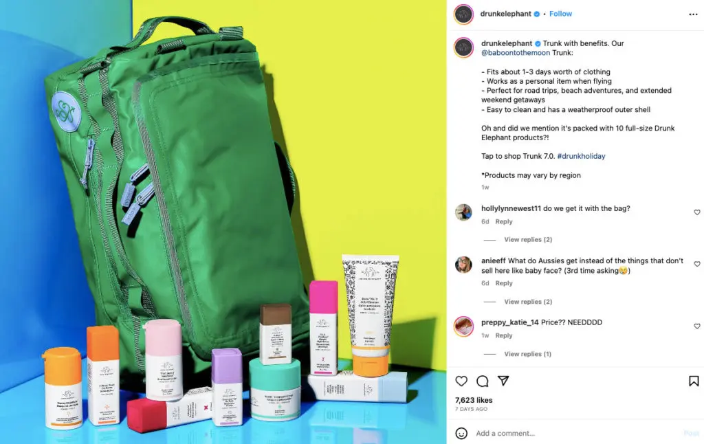Example post of Drunk Elephant Ecommerce Marketing