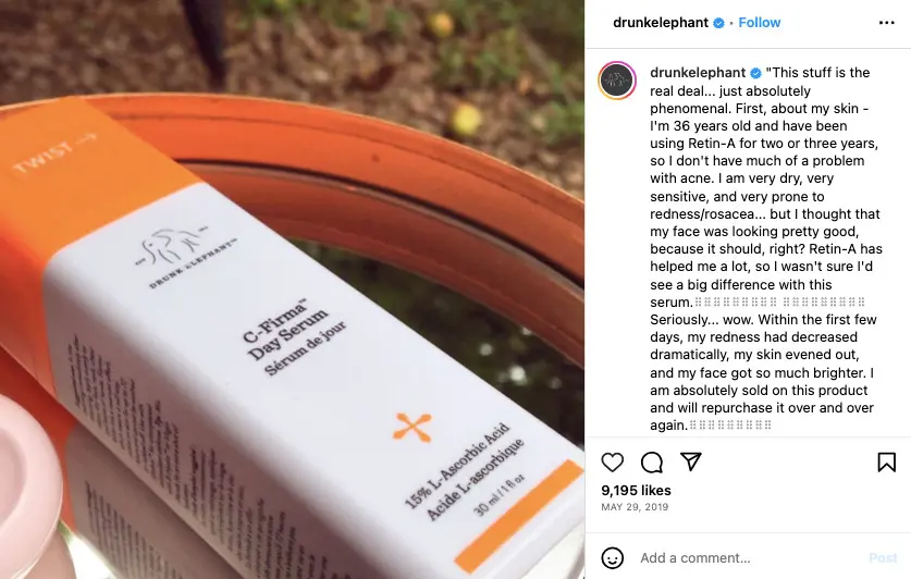 Drunk Elephant Word of Mouth Instagram post