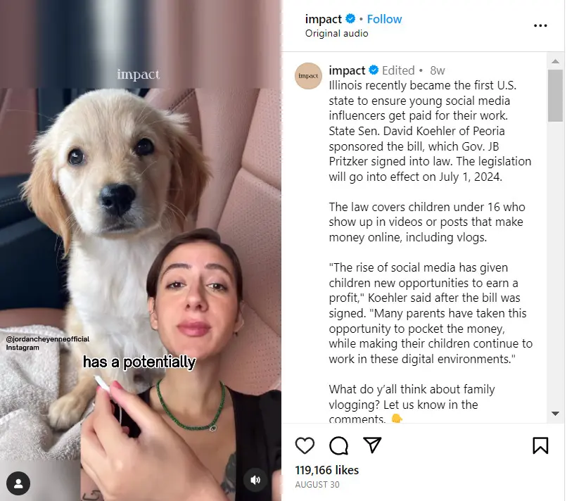 Instagram reel om nyligt vedtaget lov