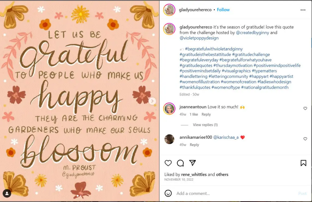 Post for National Gratitude Month - November content ideas