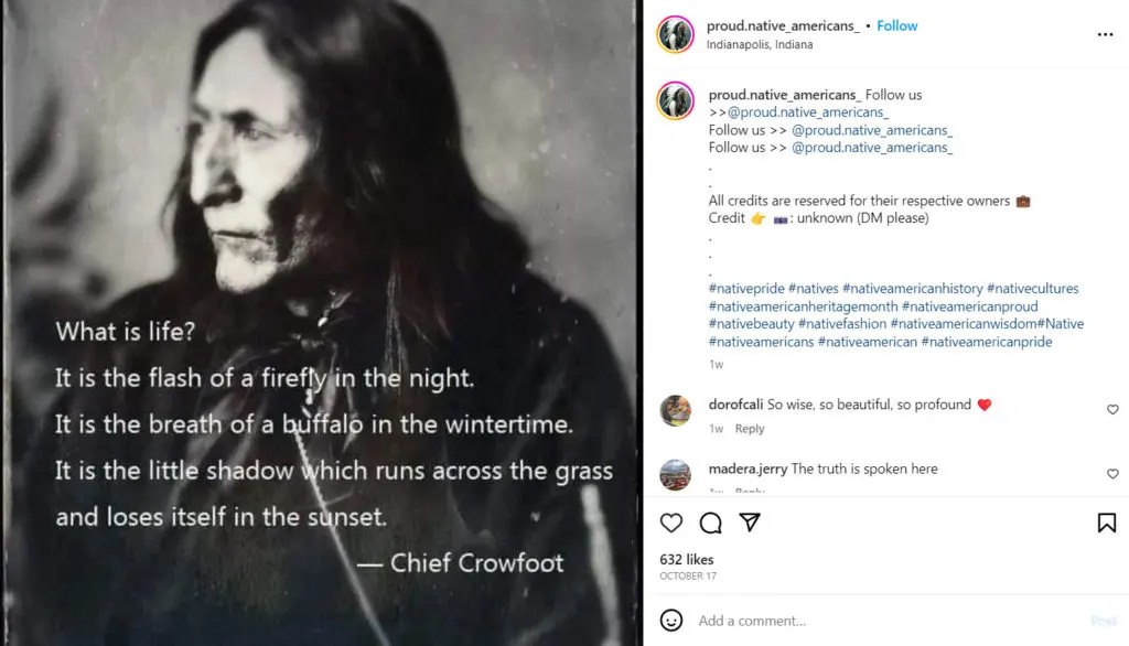 Native American Heritage quote post - November Content Ideas