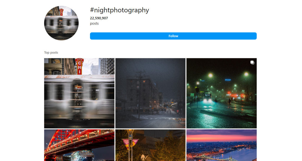 Hashtags pour la photographie de nuit