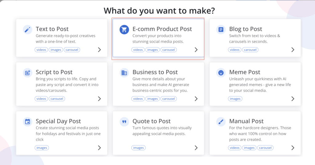 select the type of post