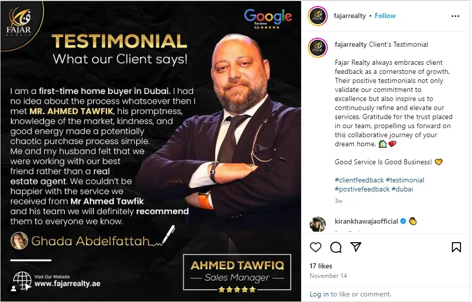 testimonials on social media