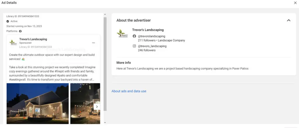 Details of Trevor Landscaping ad