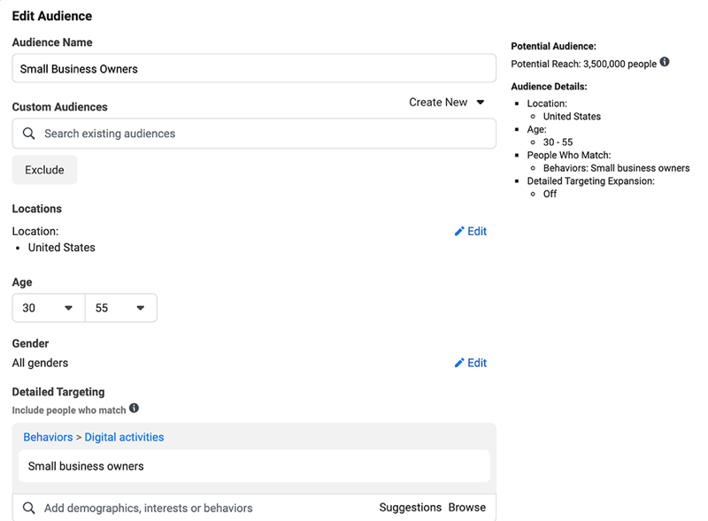 Creating audience for Instagram ads