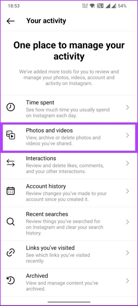 Finding 'Photos and Videos' in Your Activity