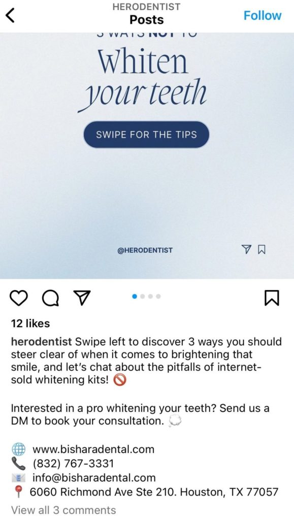 post na Instagramie na temat pielęgnacji zębów