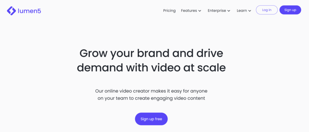 Lumen5 home page - grow your brand with videos