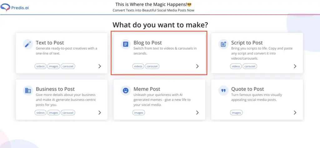 Blog to post feature on Predis.ai