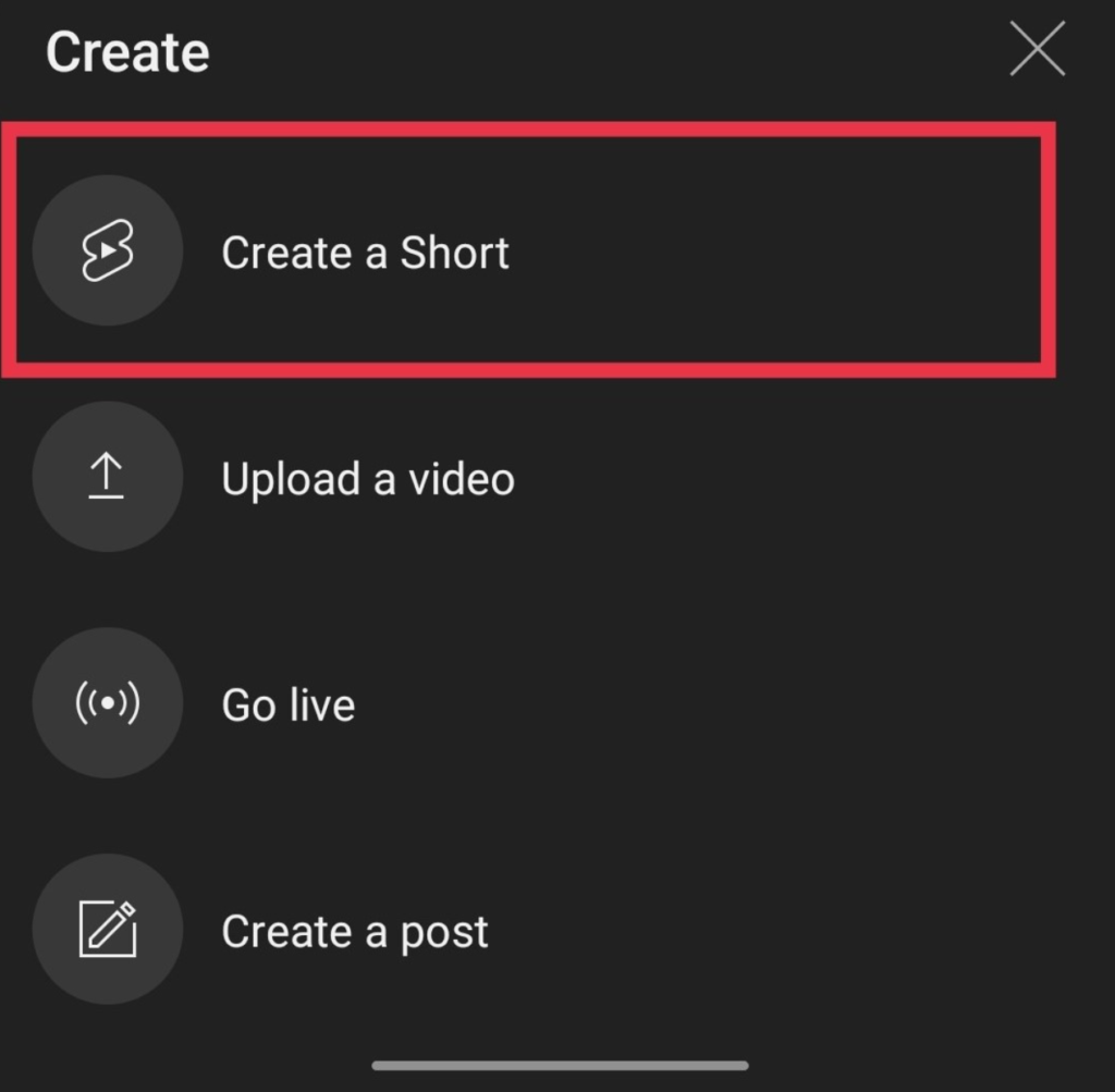 Create a short in Youtube
