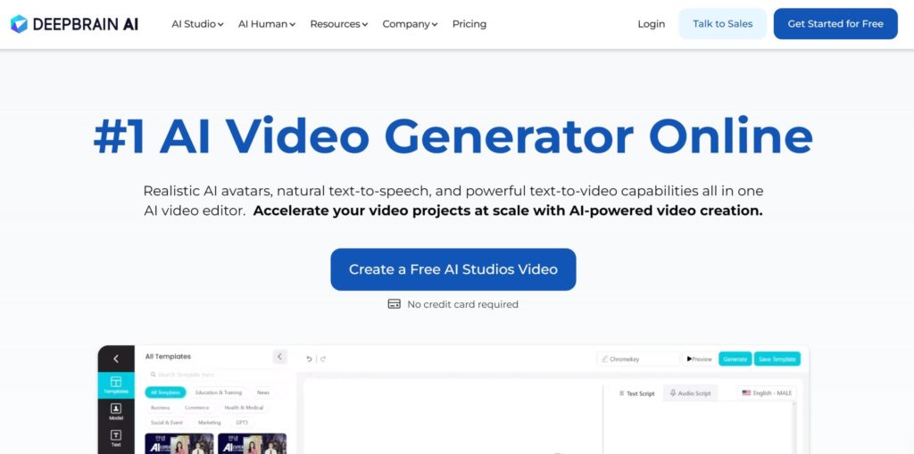 DeepBrain AI online videogenerator