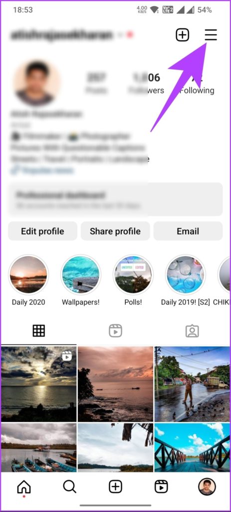 Screenshot of Instagram profile