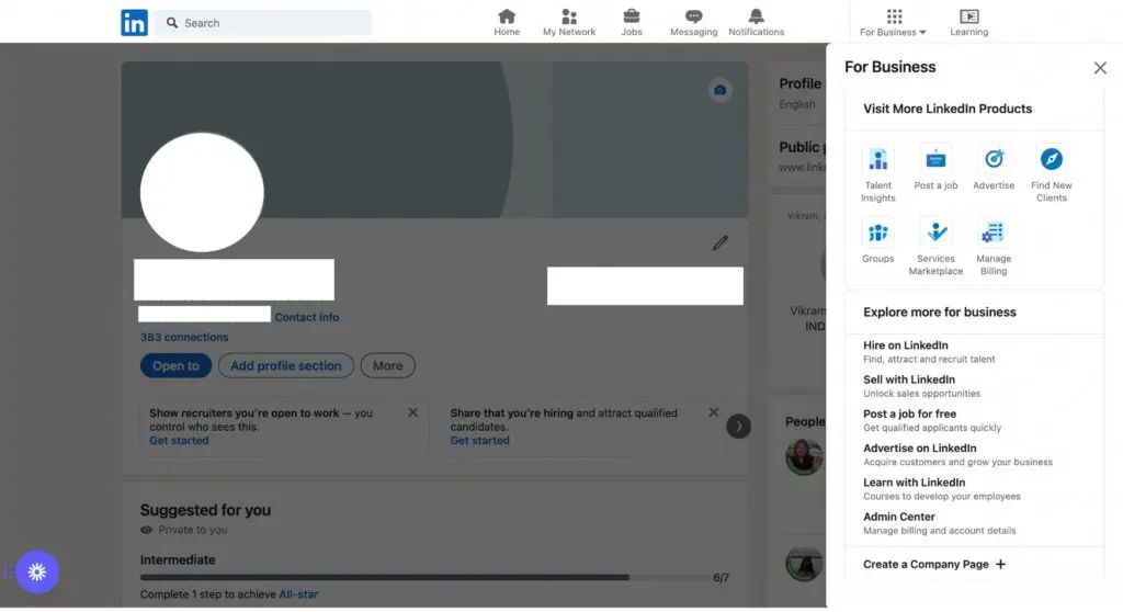 LinkedIn profile page