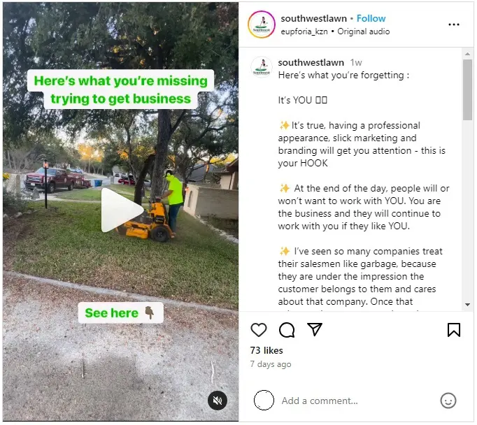 Instagram reel by a landscaping business listing out tips
