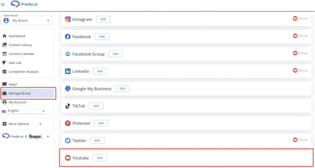 Manage Brand on the Predis.ai dashboard