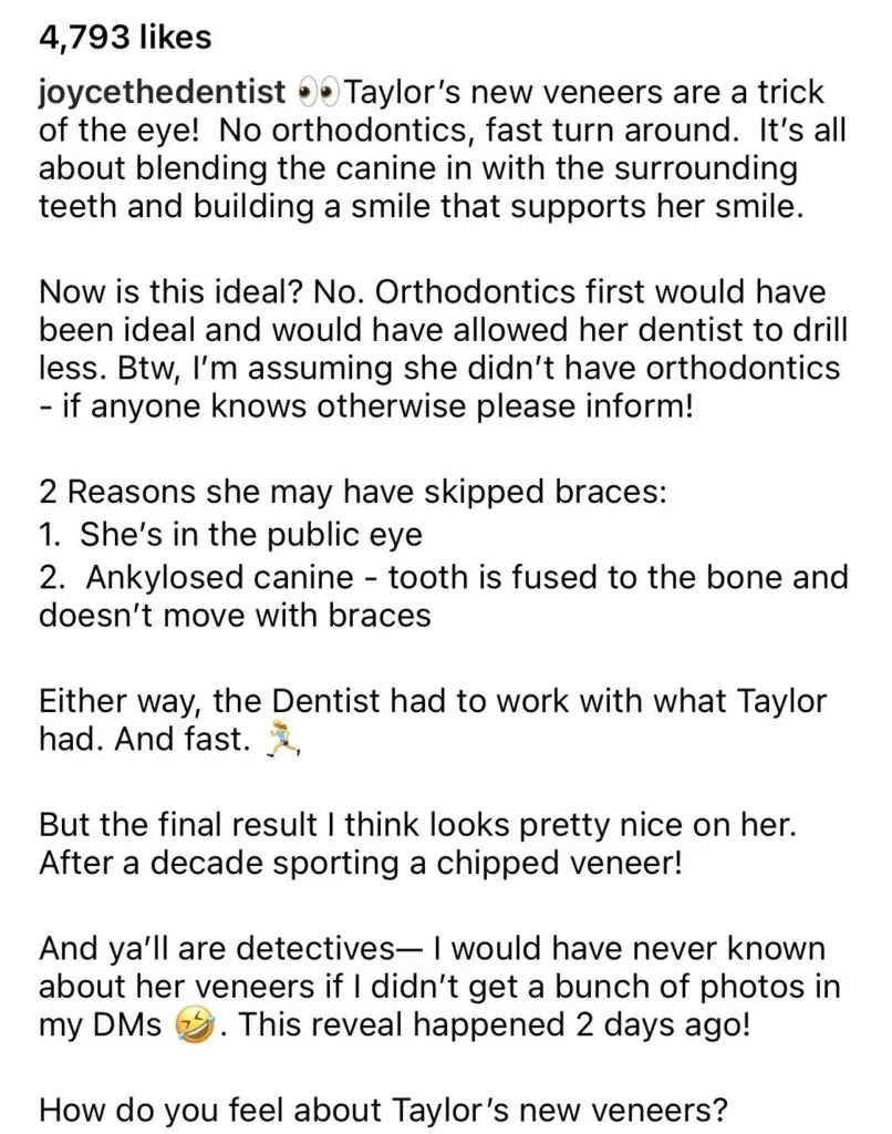 topical trends for captions for dental clinics - Taylor Swift