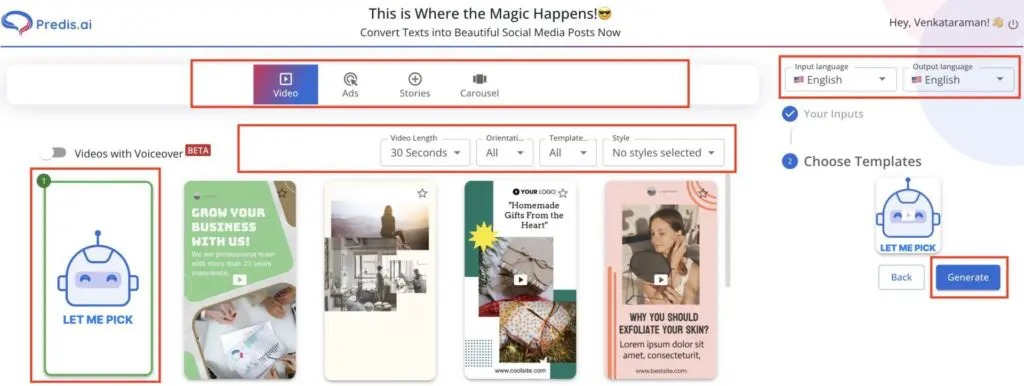 Generating a video on YouTube