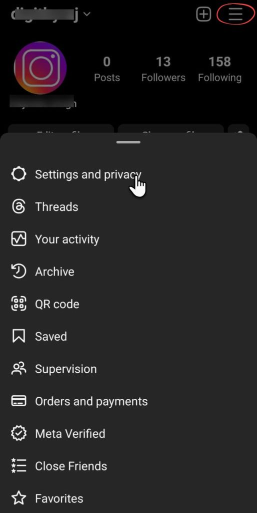 Hamburger icon on Instagram