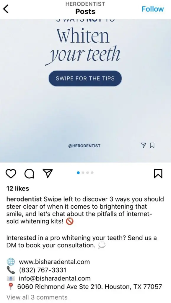 instagram post on dental care