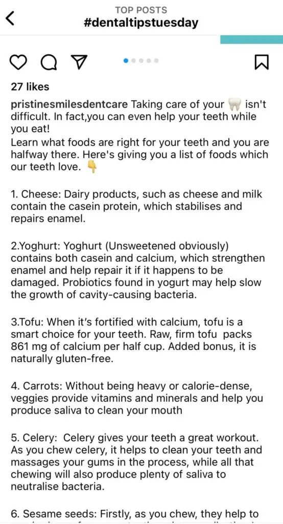 instagram post on dental care