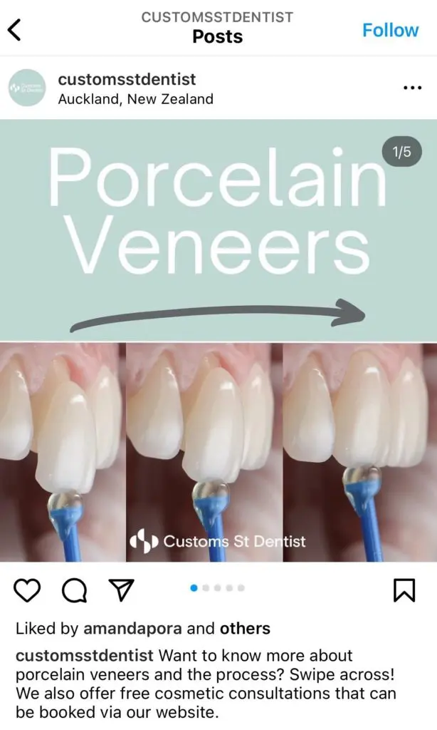 instagram post on dental care