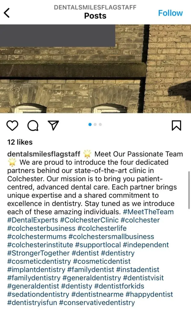 instagram post on dental care