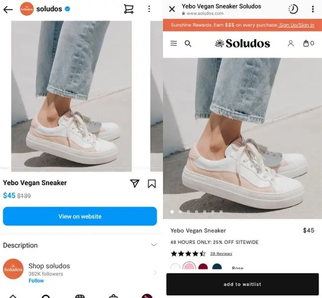 Shoes for sale on an online site