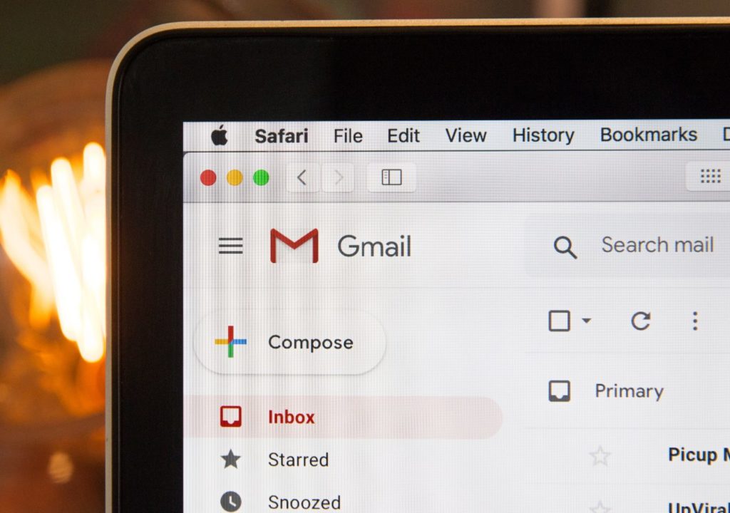 Screen displaying part of a Gmail inbox