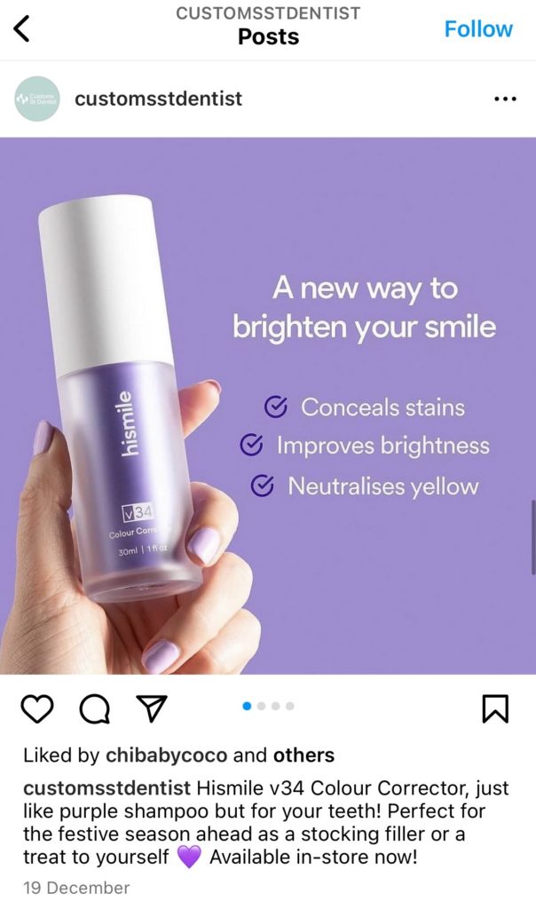 instagram post on dental care