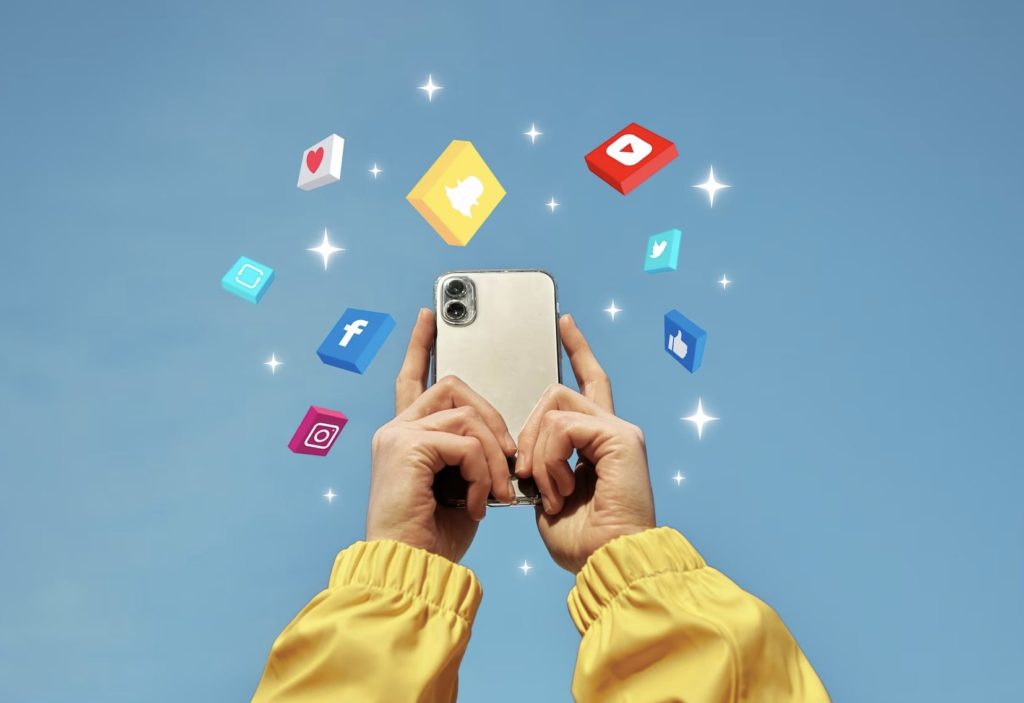 Social Media icons surrounding a smartphone