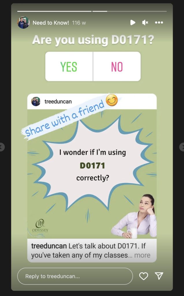 Using a poll on Instagram stories to connect with fellow practitioners
